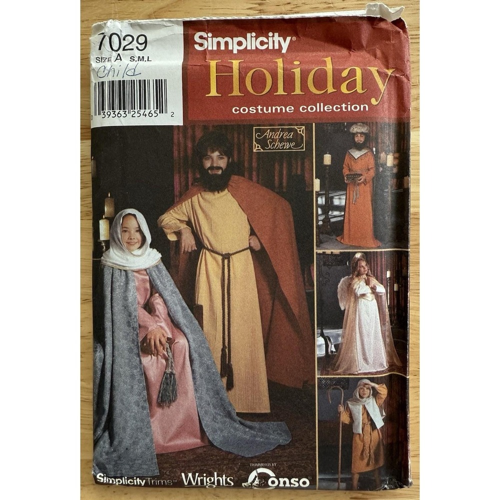 Simplicity Childs Costume Pattern 7029 Joseph Mary King Angel Shepherd Size S-L